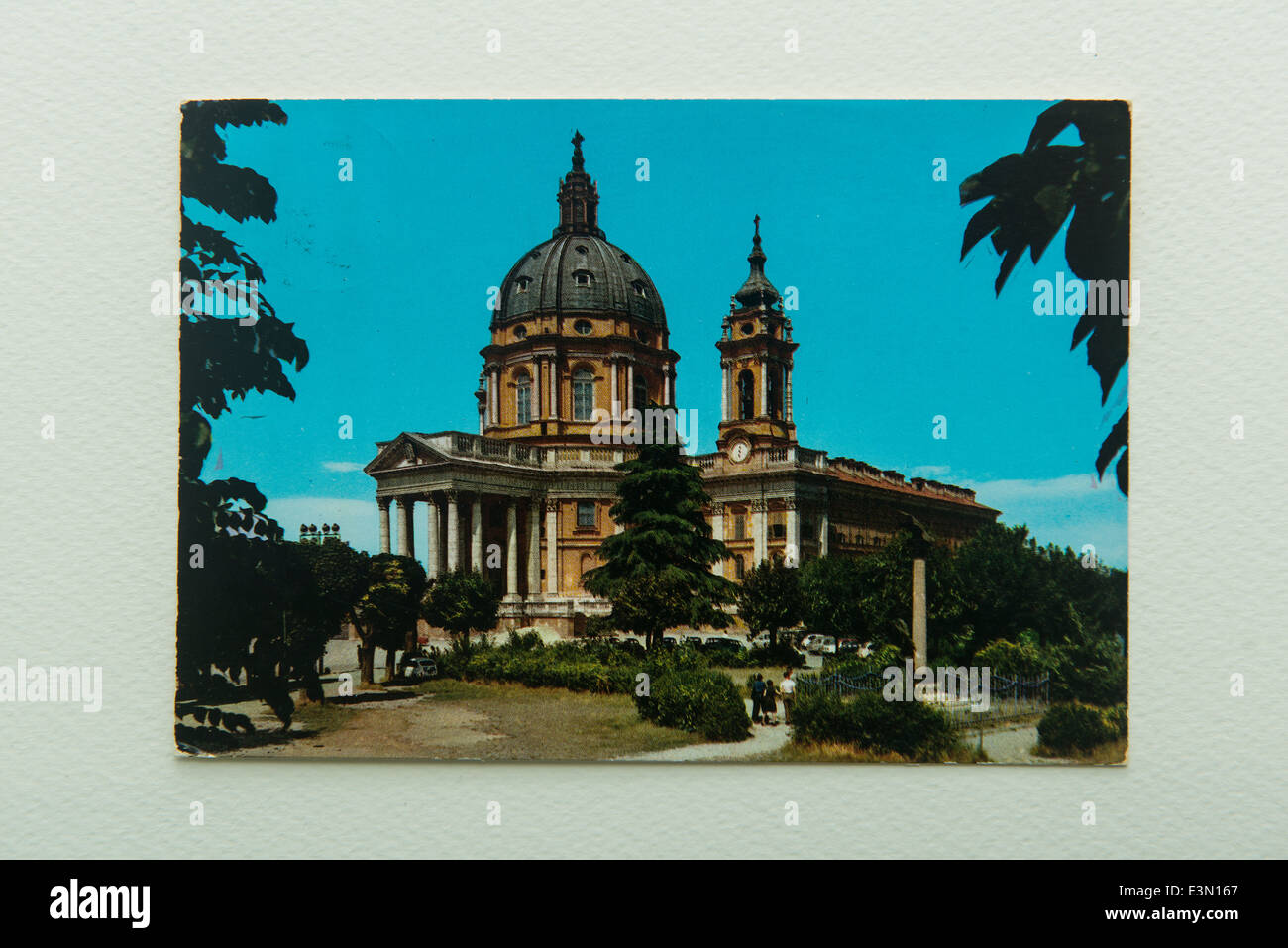 Die Kathedrale von Superga in Turin eine alte Postkarte Stockfoto