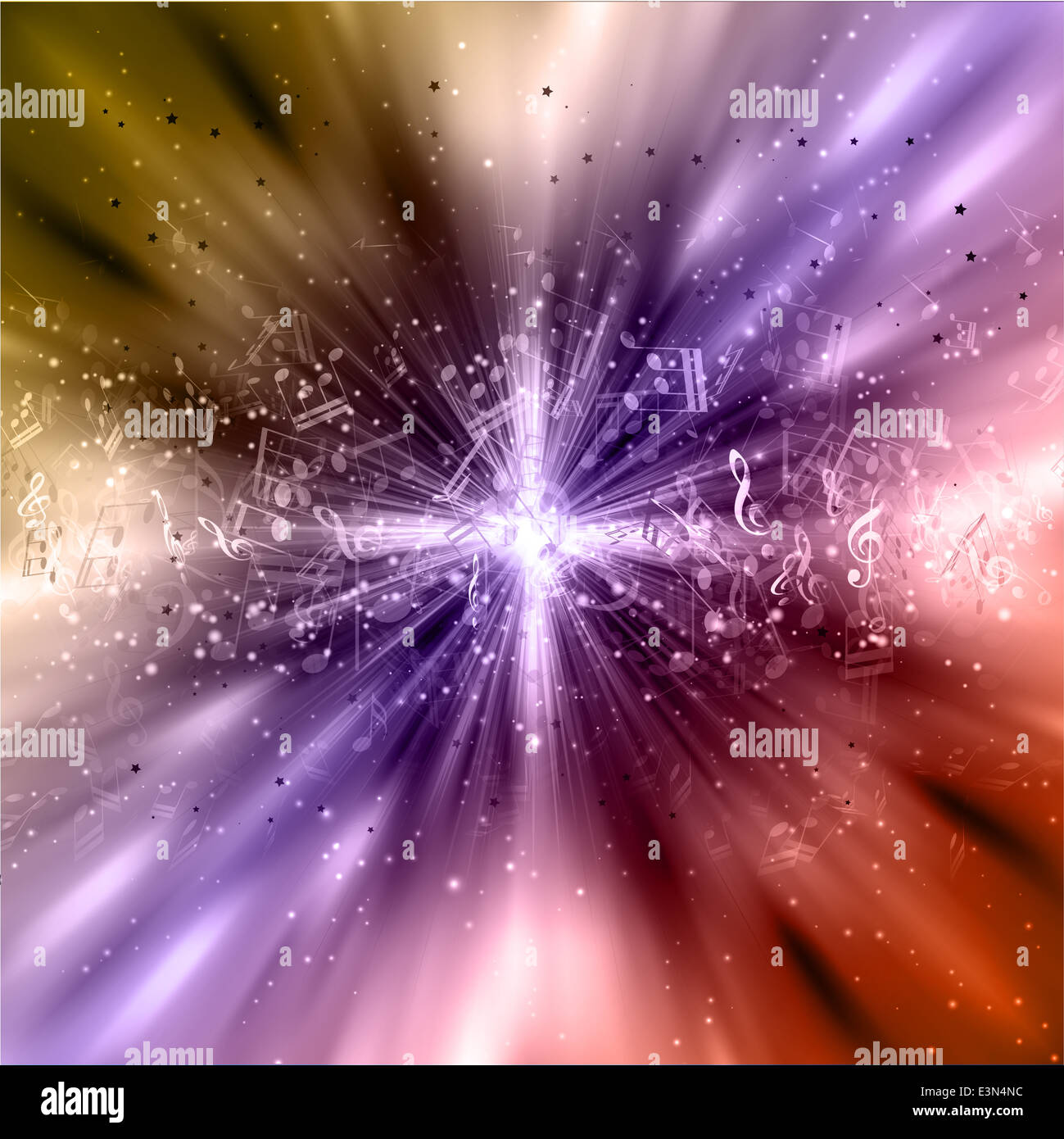 Abstrakte Starburst Hintergrund mit Musik-Noten-design Stockfoto