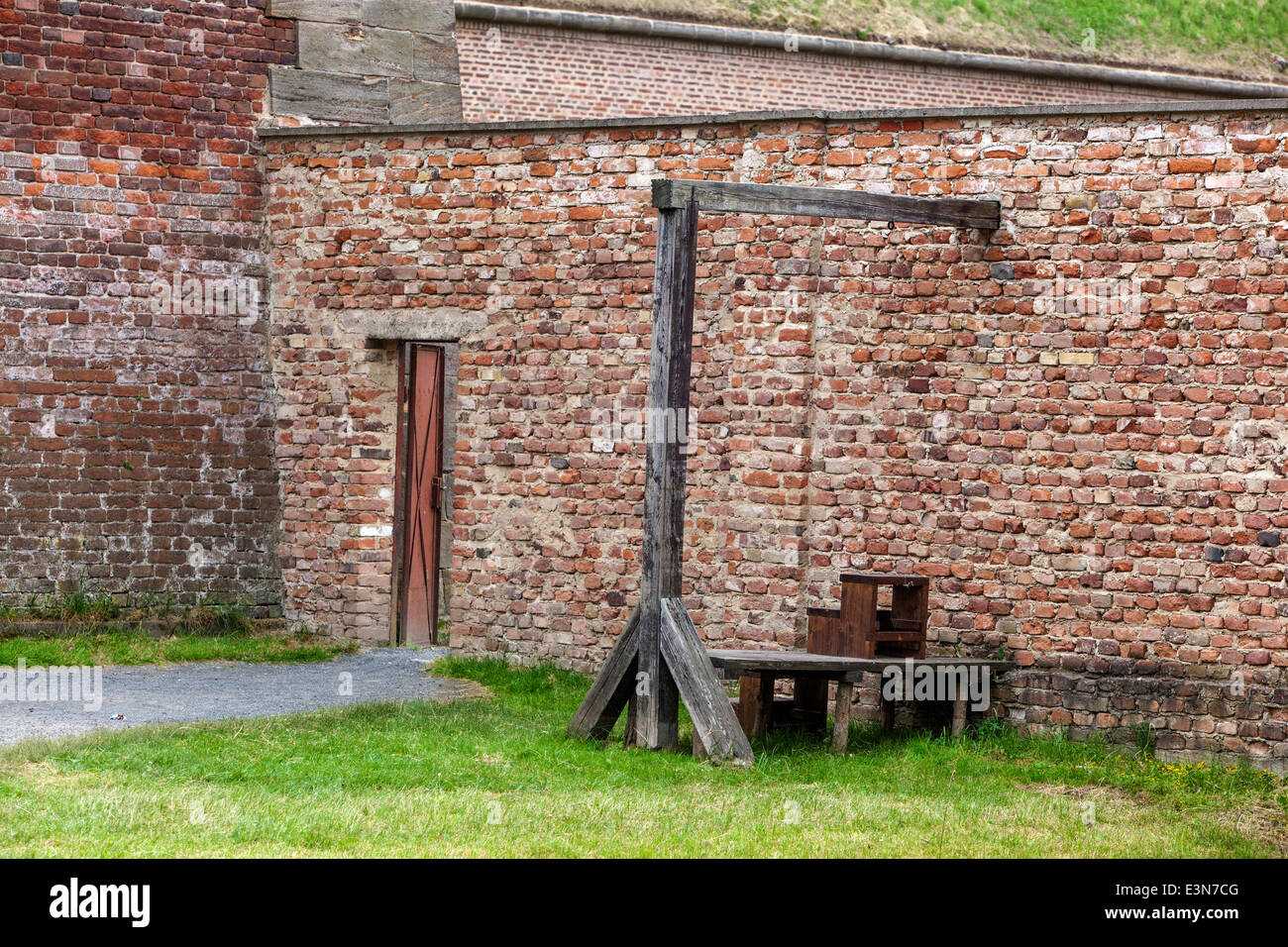 Der Galgen, der Hinrichtungsort hängt in der kleinen Festung Terezin, Theresienstadt, Tschechien Stockfoto