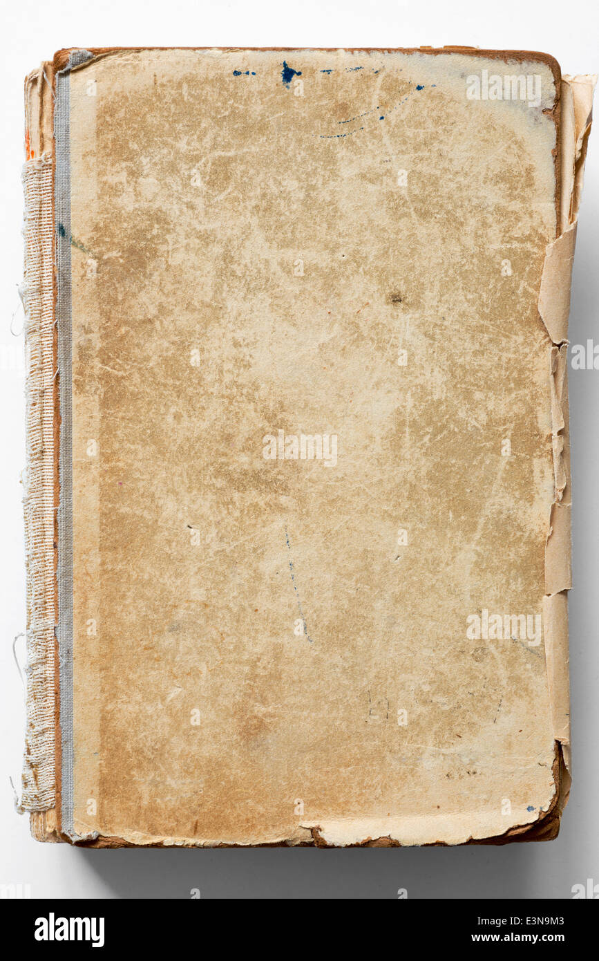 zerkratzte verwitterten Umschlag Vintage Buches auf weißem Hintergrund Stockfoto
