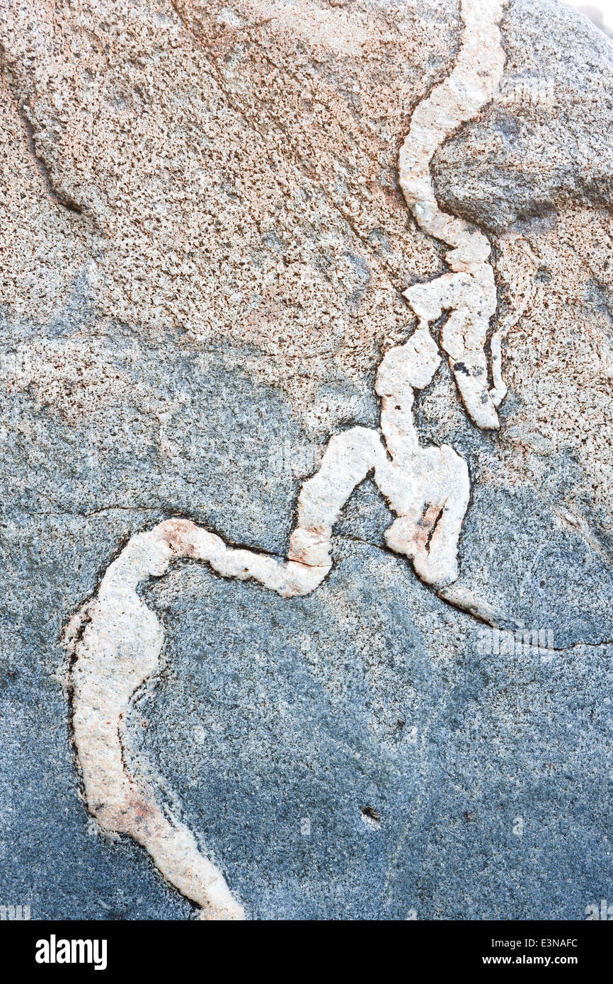 Abstrakte Textur einer weißen kurvige Linie in einen großen Stein Stockfoto