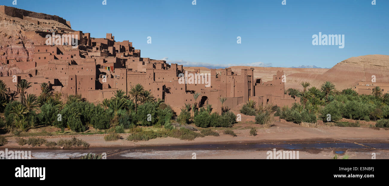 Panorama-Aufnahme der Häuser an der Kasbah Ait Benhaddou, Marokko Stockfoto