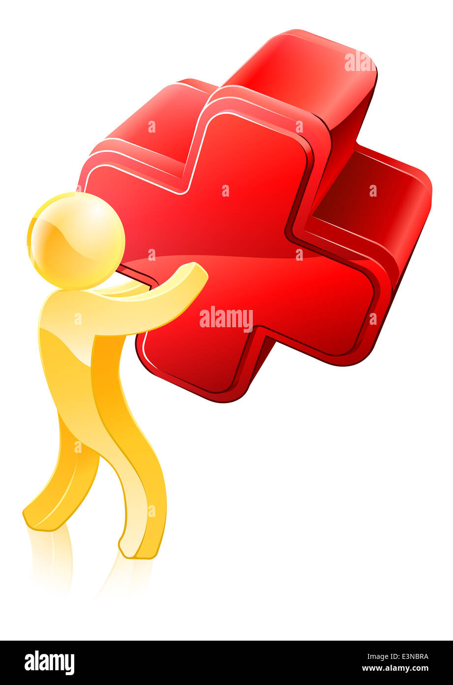 Rotes Kreuz Person Illustration eine goldene Figur hält ein rotes Kreuz. Möglicherweise ein Konzept zur Abstimmung oder anderer Meinung sein o.ä. Stockfoto