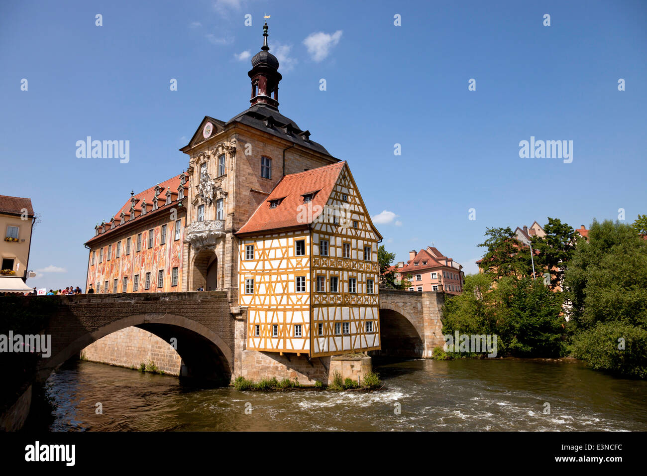 Alte Rathaus "Alte Rathaus" in der Mitte des Flusses Regnitz, Altstadt in Bamberg, Franken, Oberbayern, Keim Stockfoto