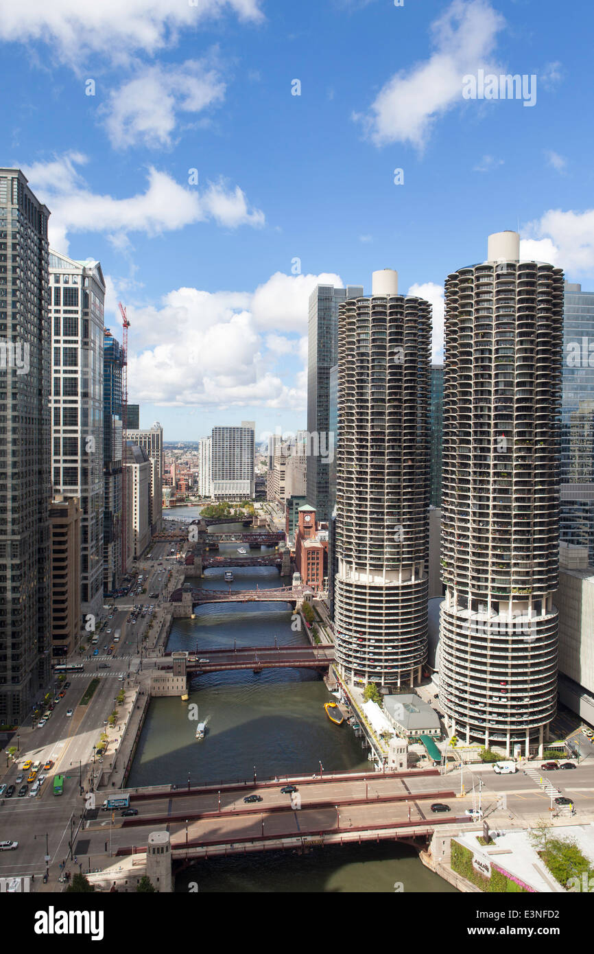 Innenstadt West Wacker Drive, Chicago, Illinois, Vereinigte Staaten von Amerika Stockfoto