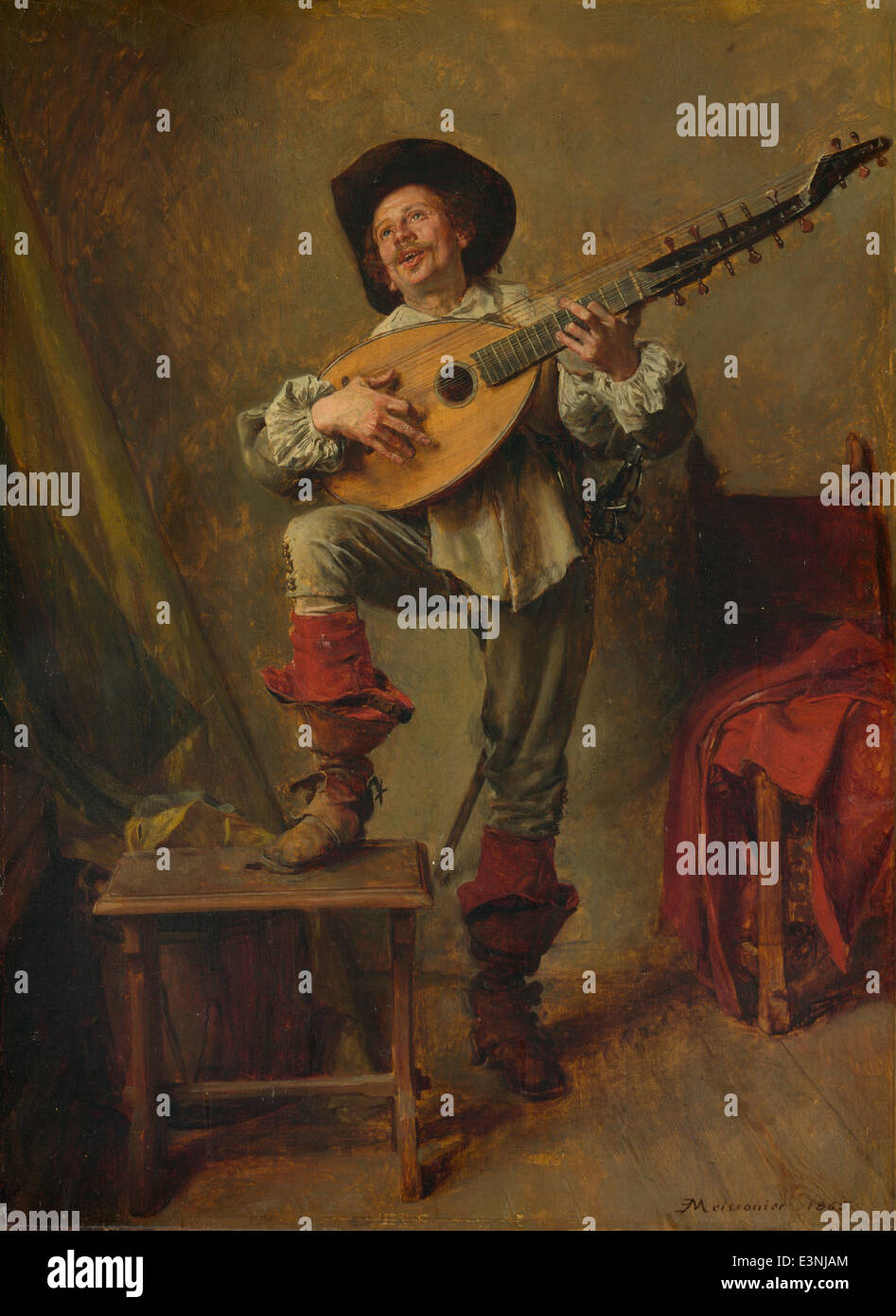 Ernest Meissonier - Soldat spielen die Theorbe - 1865 Stockfoto