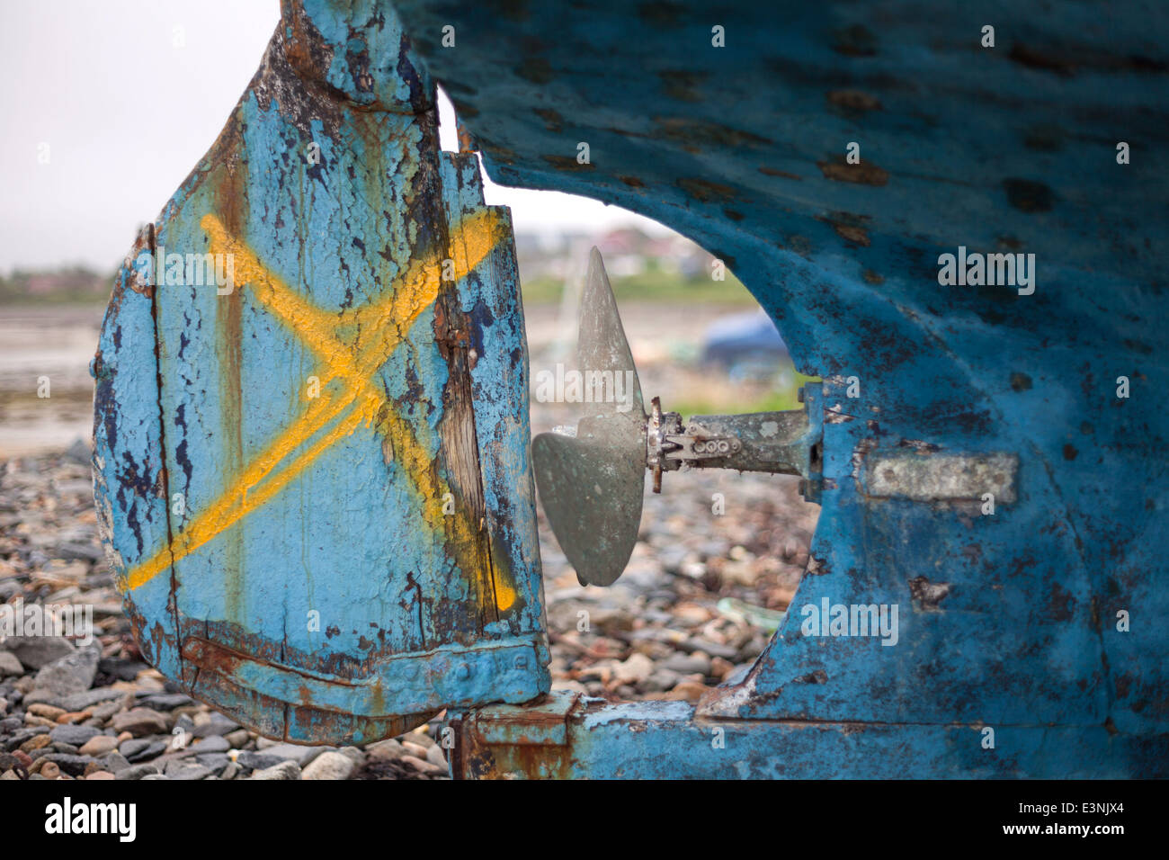 Ruder der blauen Fischerboot Grand Le Havre, Guernsey Stockfoto