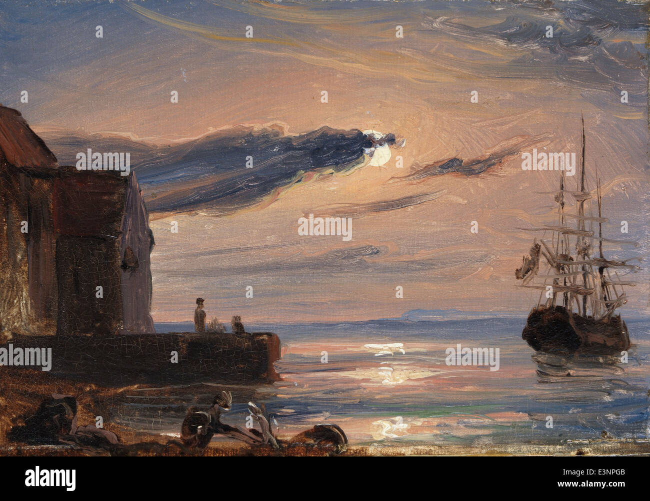 Thomas Fearnley - Mondschein Hafen in Süditalien - 1835 Stockfoto