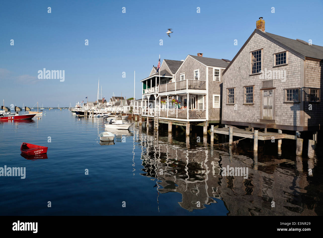 Boote vertäut an der Old North Wharf Nantucket Hafen Massachusetts New England USA Stockfoto