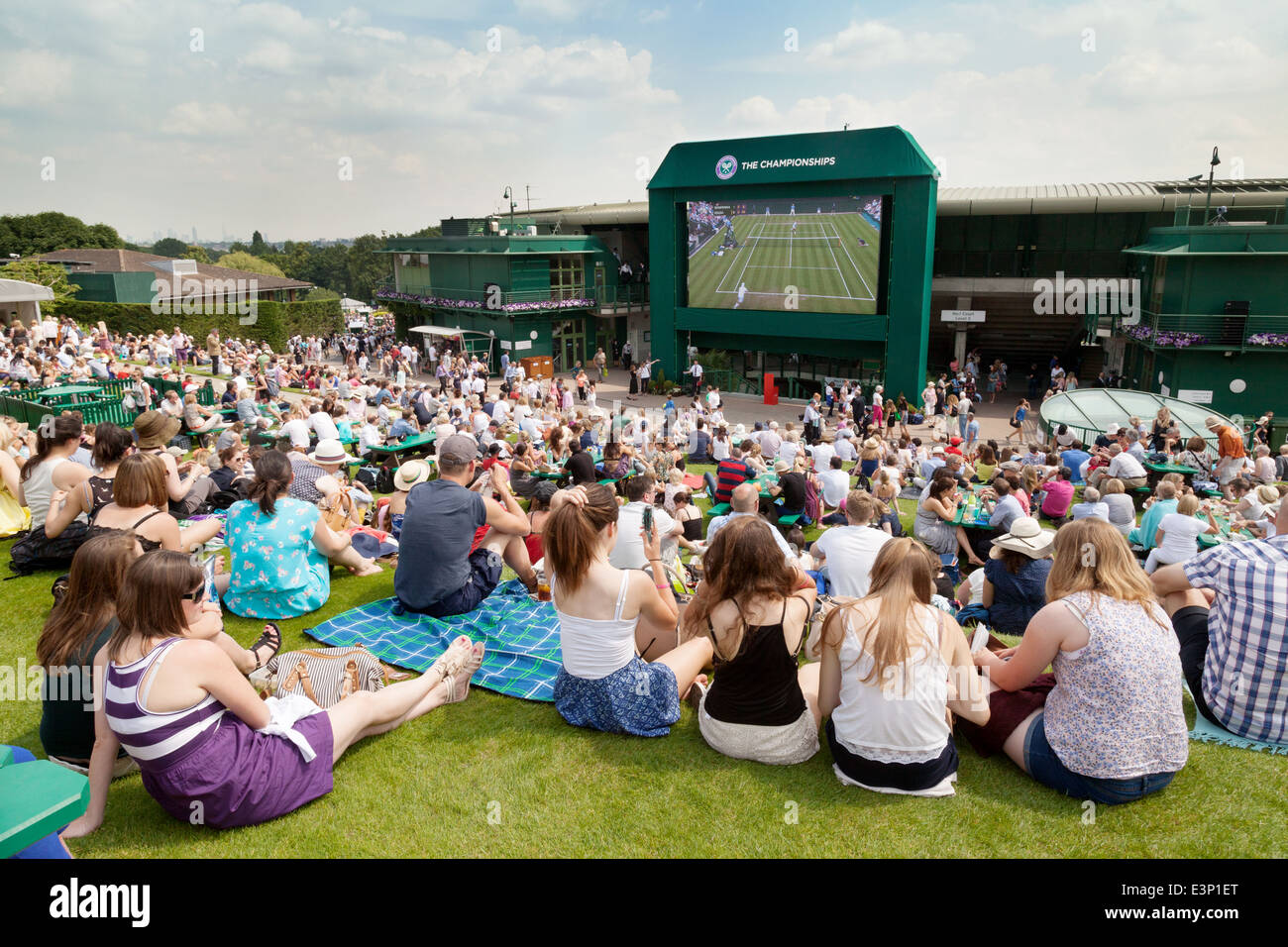 Wimble Tennis - die Leute zu beobachten die Meisterschaft 2014 von Murray Damm, der zuvor als Henman Hill, London UK bekannt Stockfoto