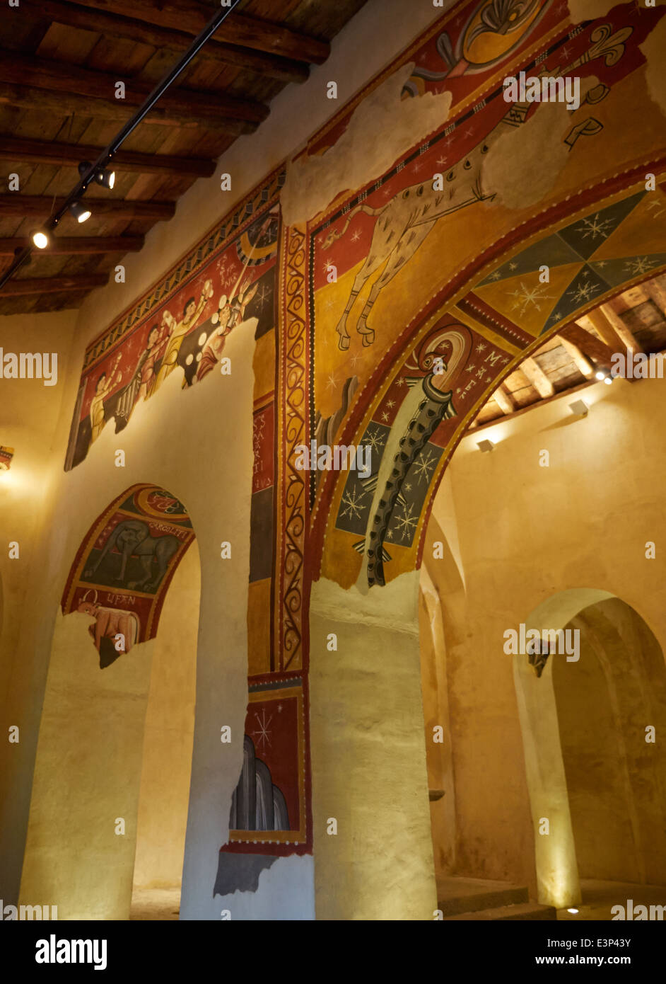 Kirche von St. Joan de Boi in das Vall de Boi, Spanien. Inneren Wandmalereien. Stockfoto