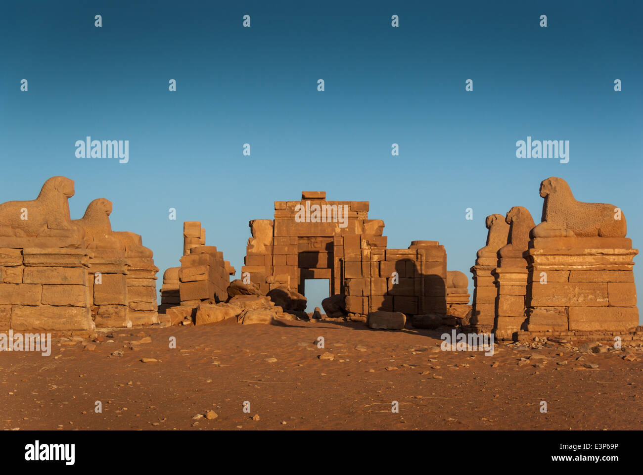 Avenue des Rams und Tempel des Amun-Ra, Naqa, Nord-Sudan Stockfoto