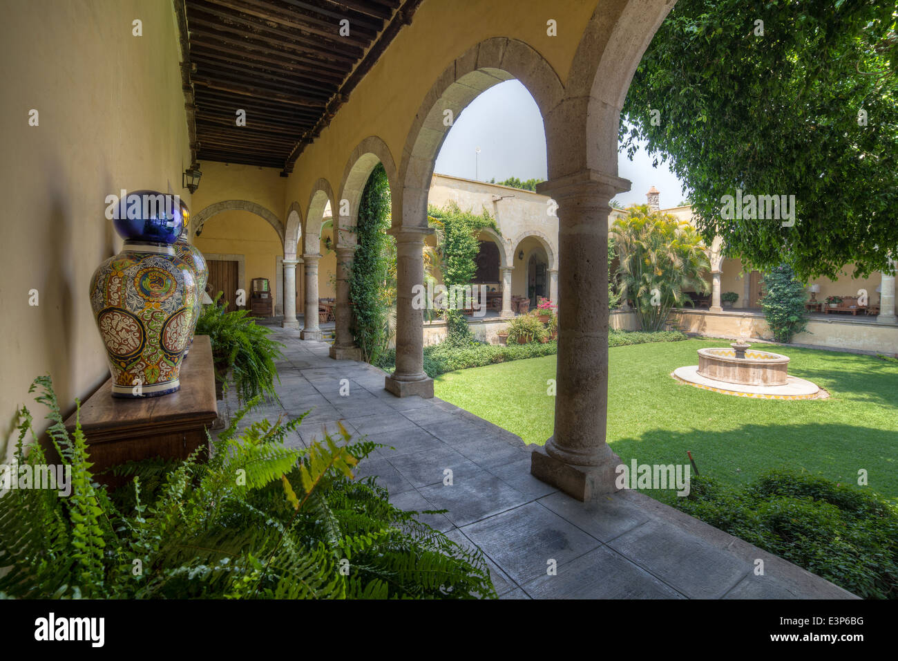 Hof von der Hacienda Arbeit de Rivera in der Nähe von Teuchitlan, Jalisco, Mexiko. Stockfoto