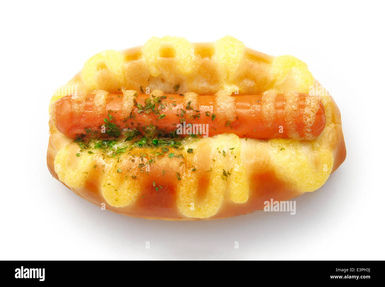 Hot-Dog auf weißem Hintergrund Stockfoto