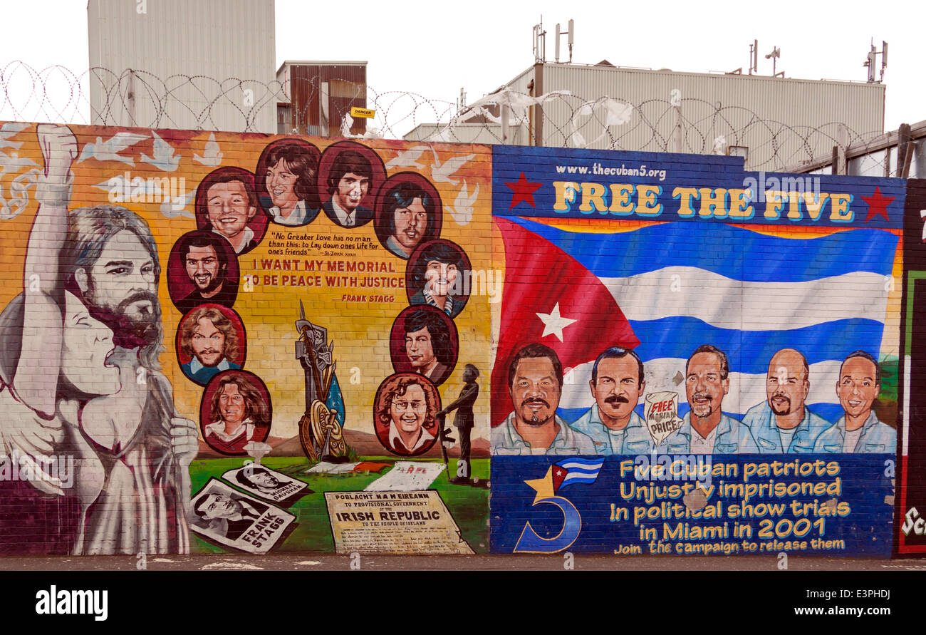 Politische Wandmalerei von Hunger-Stürmer Frank Staff, Falls Road, West Belfast, Grafschaft Antrim, Nordirland, Vereinigtes Königreich. Stockfoto