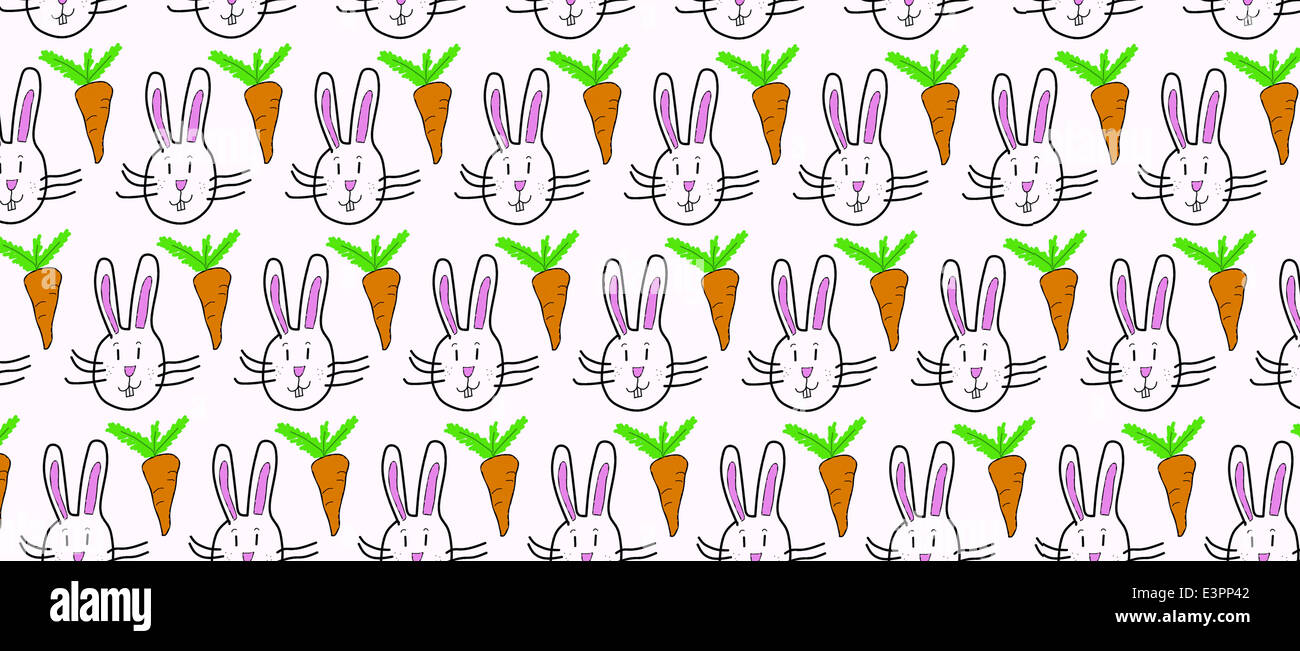 Illustration der symmetrischen Kaninchen Gesicht und Karotten Mustertapeten Stockfoto