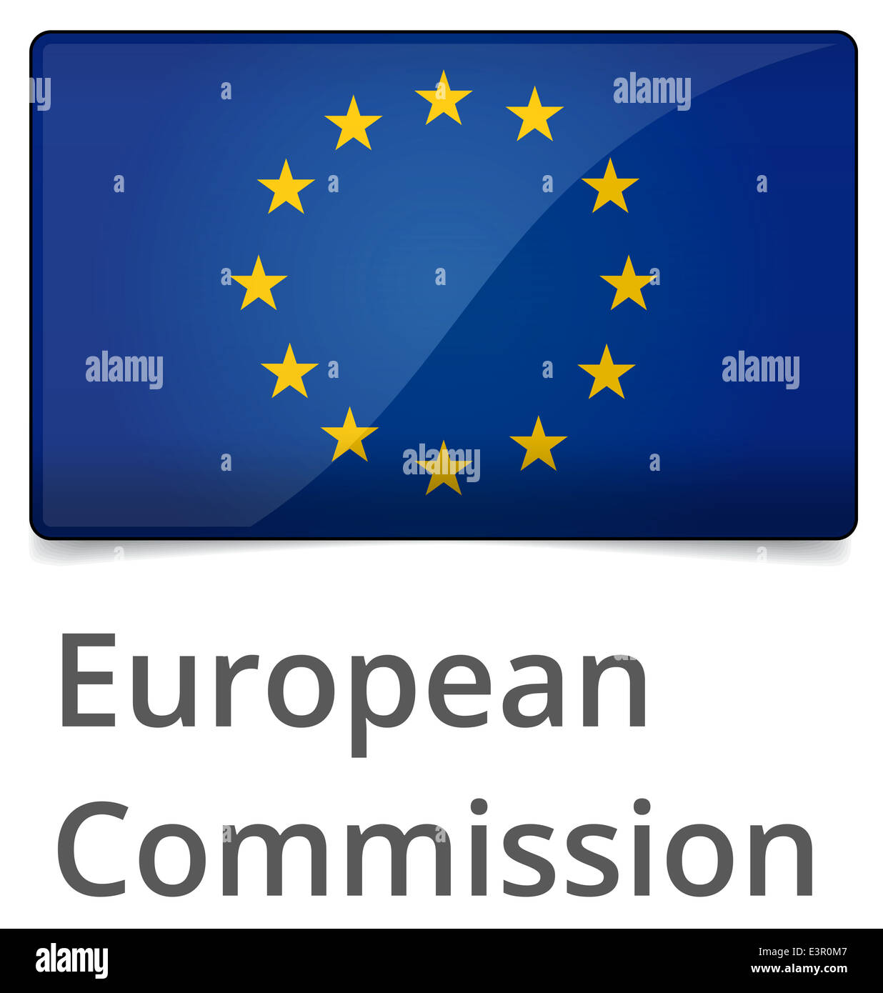 Europäische Kommission standard proportional Zeichen - glänzendes Design mit Schatten auf weißem Hintergrund Stockfoto