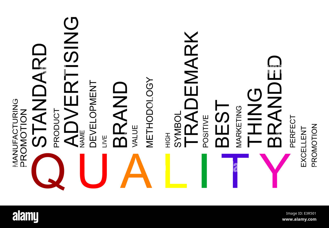 Qualitätskonzept Wort im Barcode mit unterstützenden Worte, Modern, Konzept, Vektor Stockfoto
