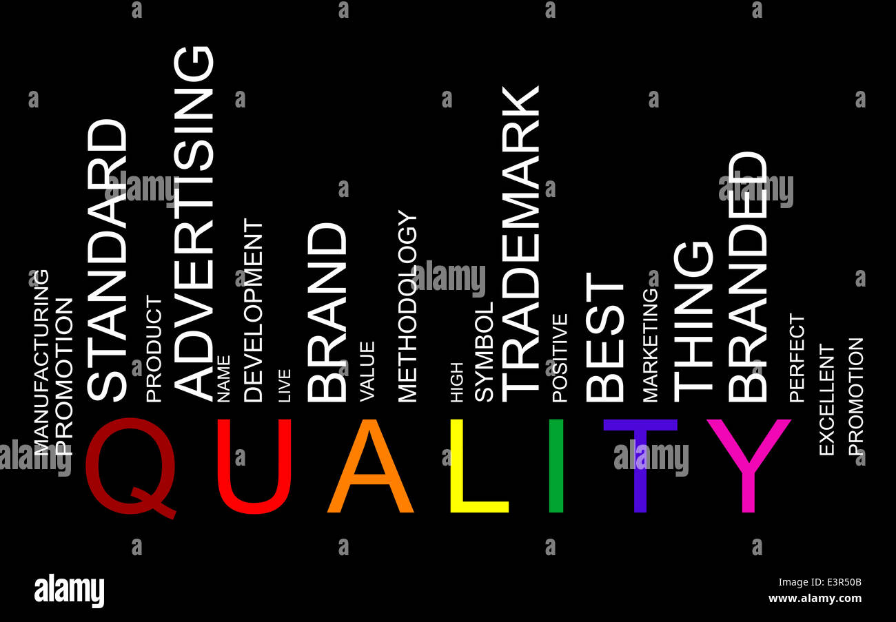 Qualitätskonzept Wort im Barcode mit unterstützenden Worte, Modern, Konzept, Vektor Stockfoto