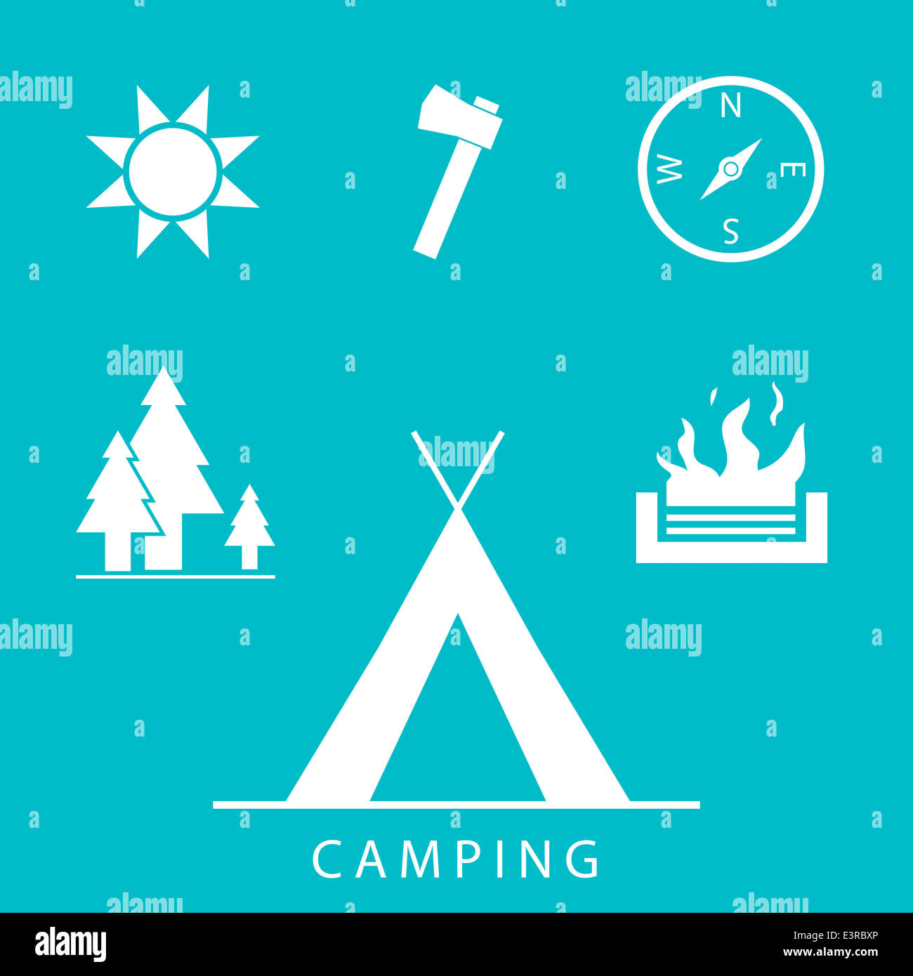 Camping inmitten eines einfachen, flachen Design-Stil Ikonen Stockfoto