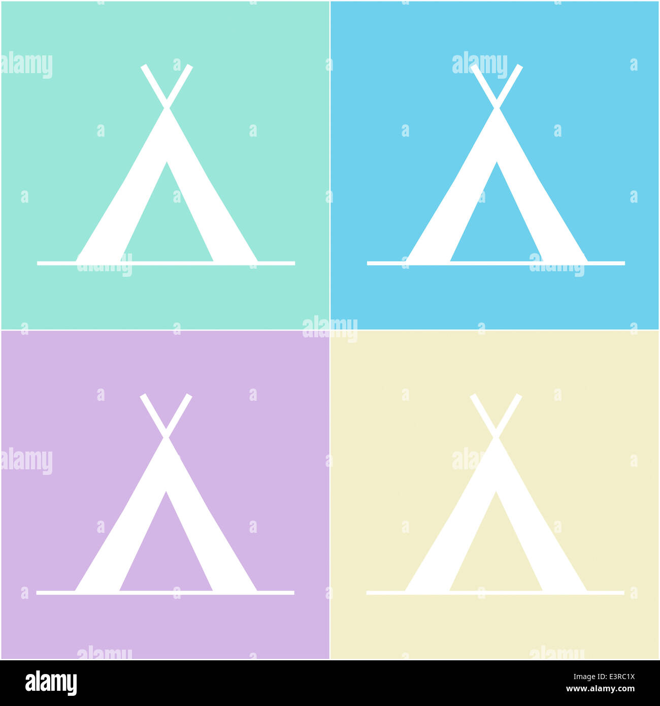 Zelt-Symbol in einfachen, flachen Design mit 4 Farbvariationen Stockfoto