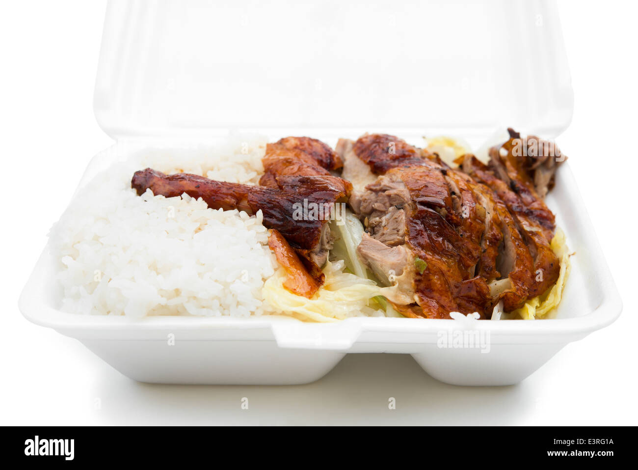 Lunch-Box der gebratene Ente mit Beschneidungspfad Stockfoto
