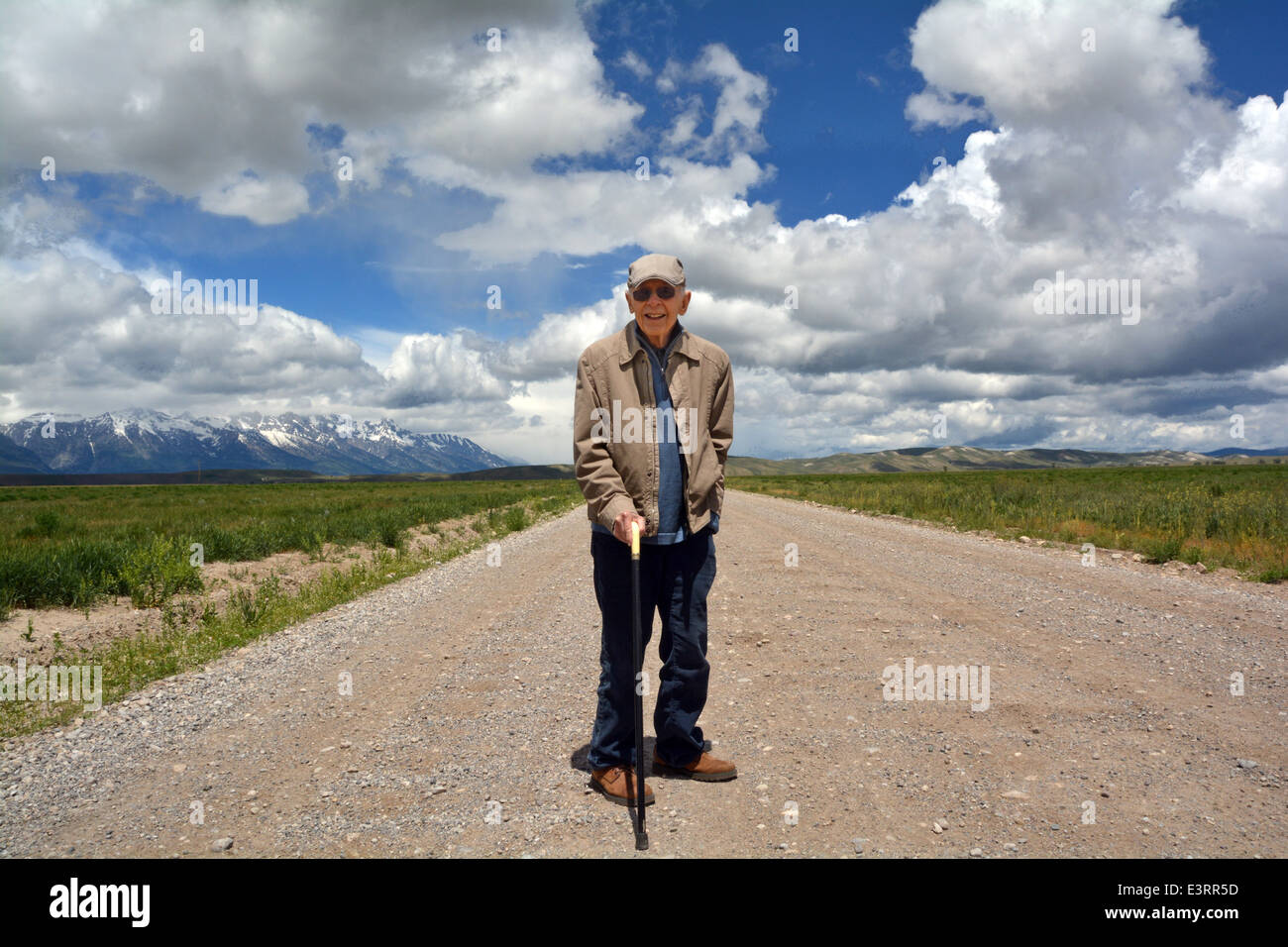 Porträt von Senioren auf einem Feldweg in der nationalen Reserve der Elch in Jackson Hole, Wyoming. Stockfoto