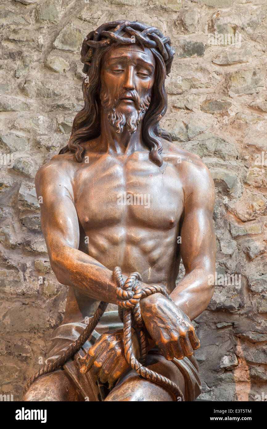 MECHELEN - 4 SEPTEMBER: Statue von Jesus in die Bindung in der Basilika des Heiligen Fett. Stockfoto