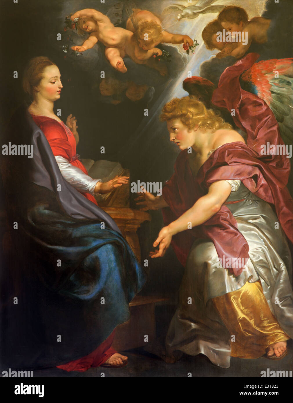 MECHELEN, Belgien - 14. Juni 2014: Die Verkündigung von Rubens in der Kirche St. Johns oder Lage. Stockfoto