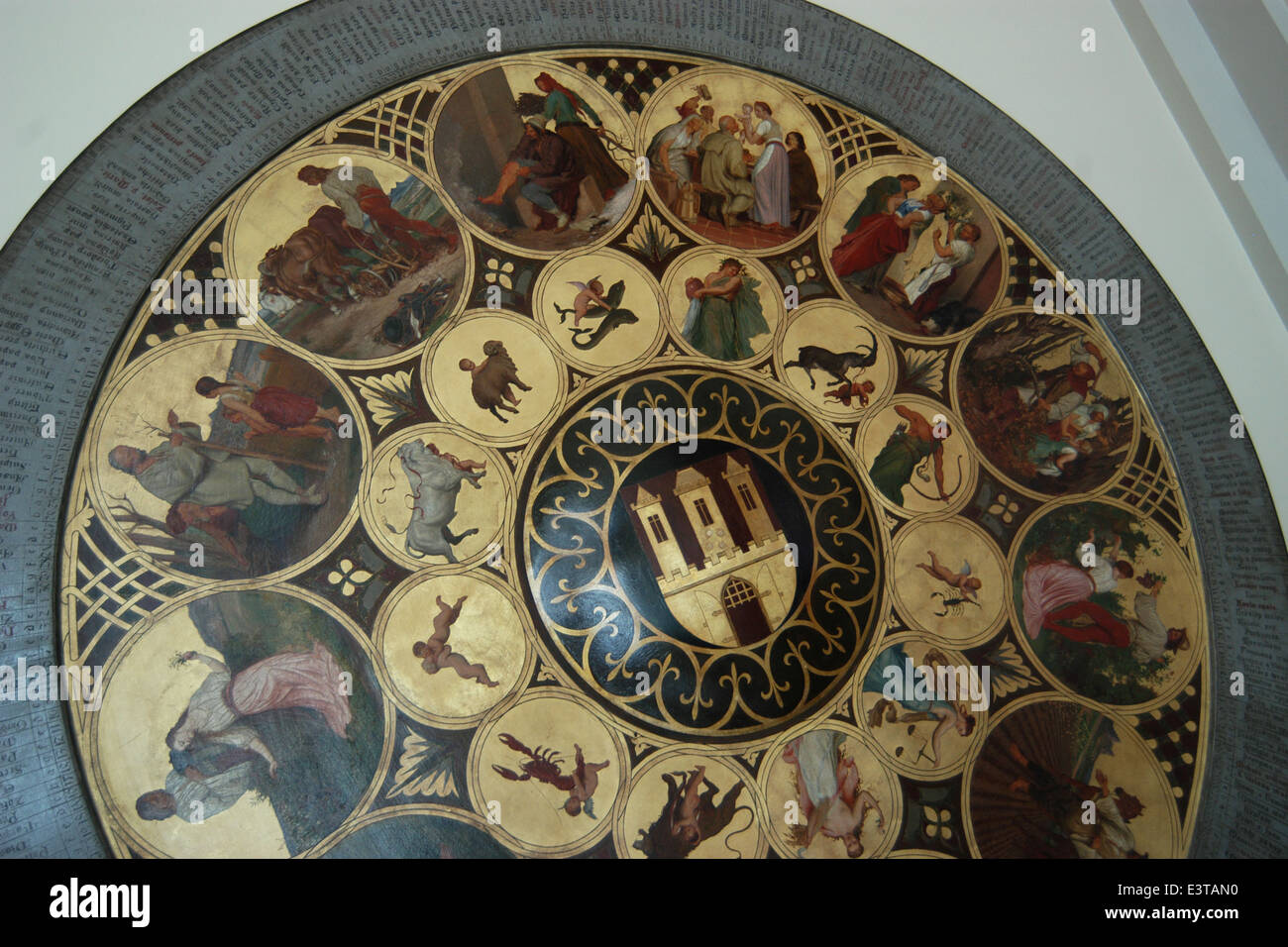 Original Kalenderplatte von der Prager Orloj von Josef Manes in Prag City Museum in Prag, Tschechien. Stockfoto