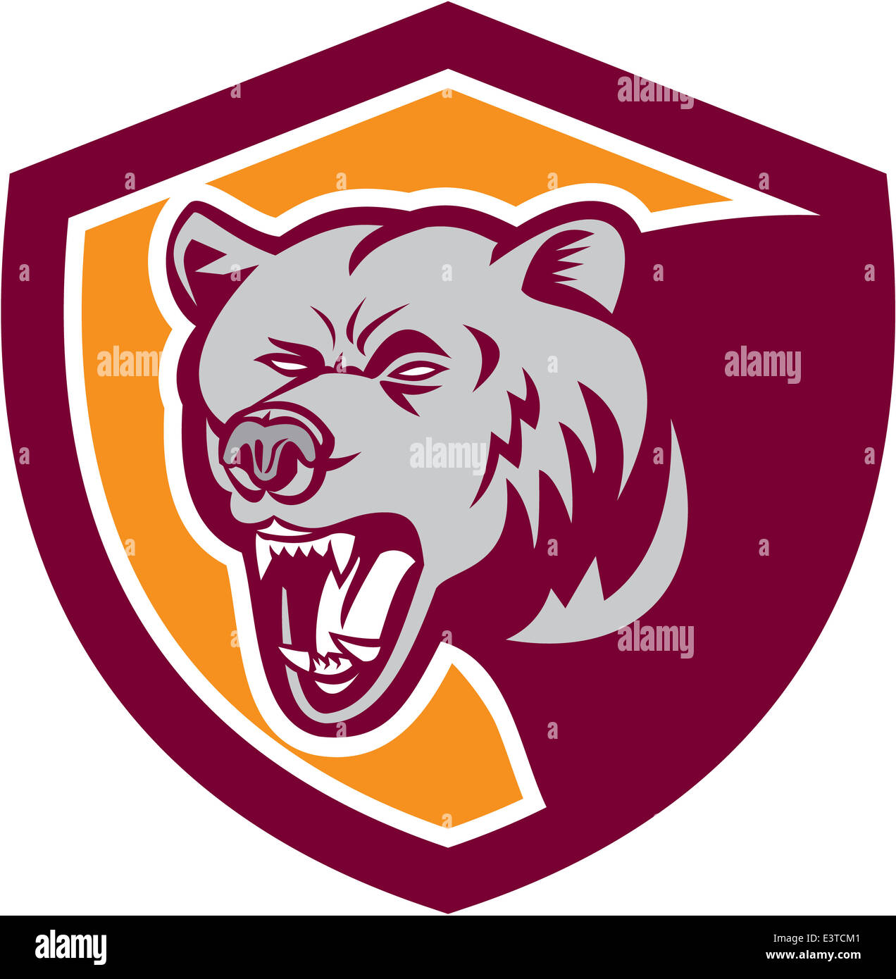 Illustration von Grizzly Bear-Head-Set im Inneren Schild Wappen auf isolierte Hintergrund getan im retro-Stil. Stockfoto