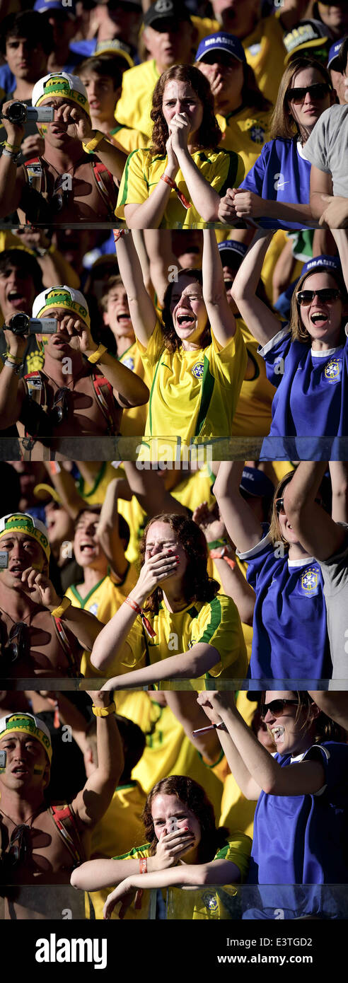 Belo Horizonte, Minas Gerais, Brasilien. 29. Juni 2014. Fans von Brasilien reagieren während der FIFA WM-Spiel gegen Chile in Belo Horizonte, Brasilien, am 29. Juni 2014. (Foto von Gustavo Basso/NurPhoto) Bildnachweis: Gustavo Basso/NurPhoto/ZUMAPRESS.com/Alamy Live-Nachrichten Stockfoto