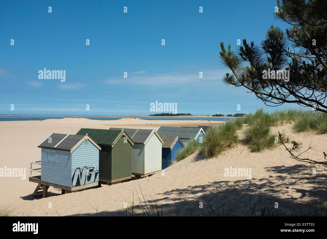 Strandhütten beim Wells-Next-the-Sea, Norfolk, England. Stockfoto
