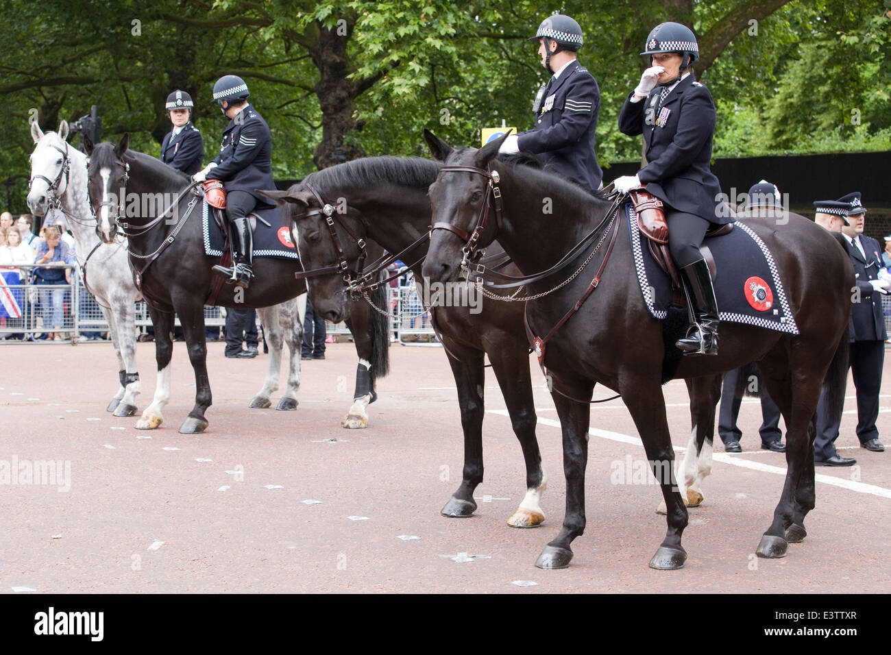 Berittene Polizisten zu Fuß die Mall London England Metropolitan Police Service Stockfoto