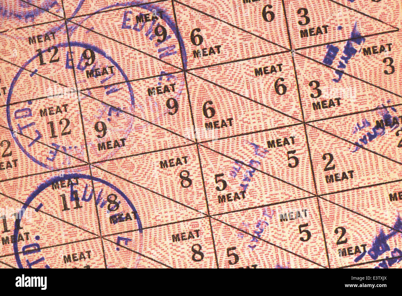 Fleisch-Gutscheine in einem zweiten Weltkrieg Großbritannien Ration Buch Stockfoto