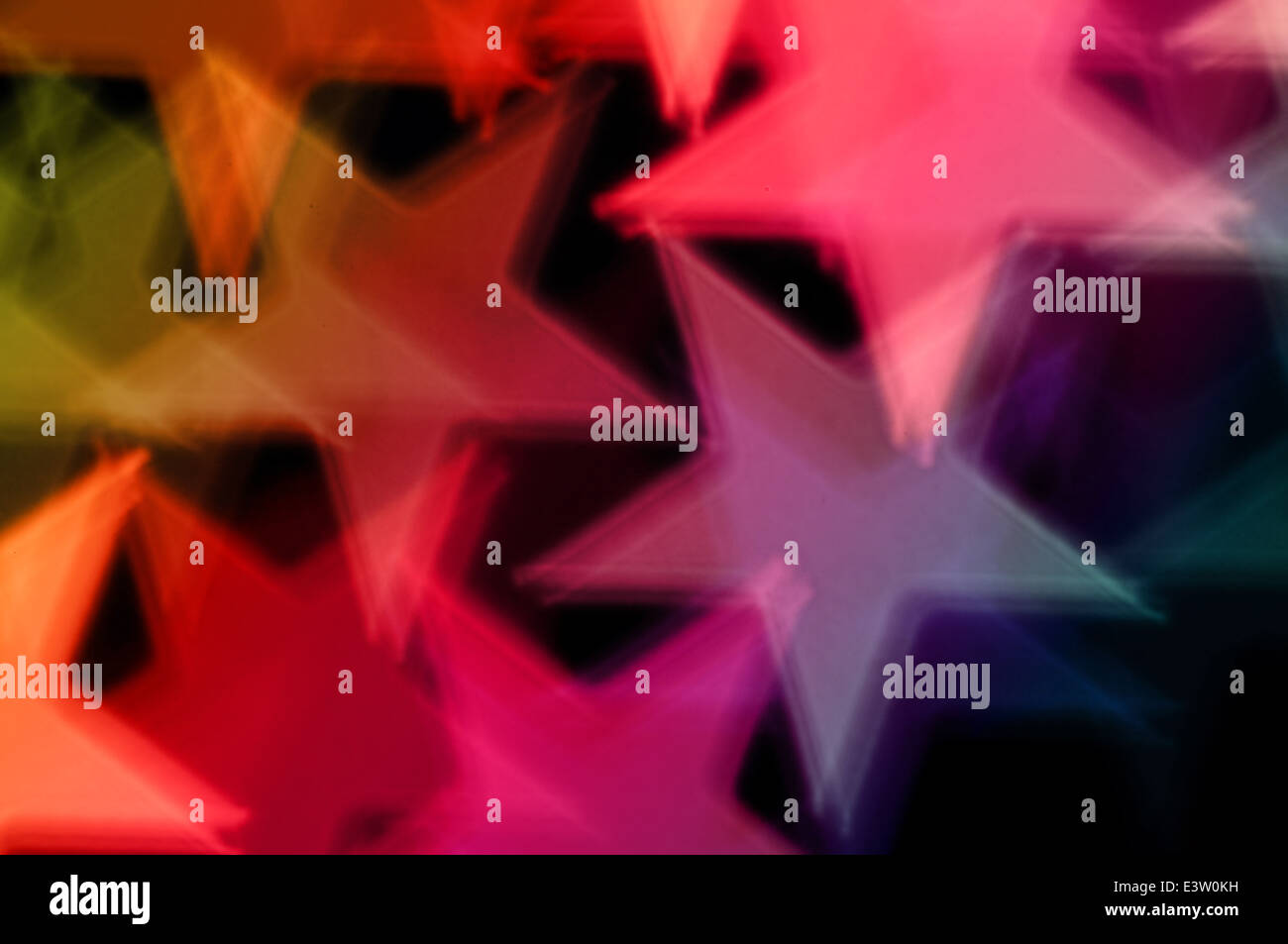 Bunte Sterne abstrakte glänzende Formen Unschärfe. Urlaub-Hintergrund. Stockfoto