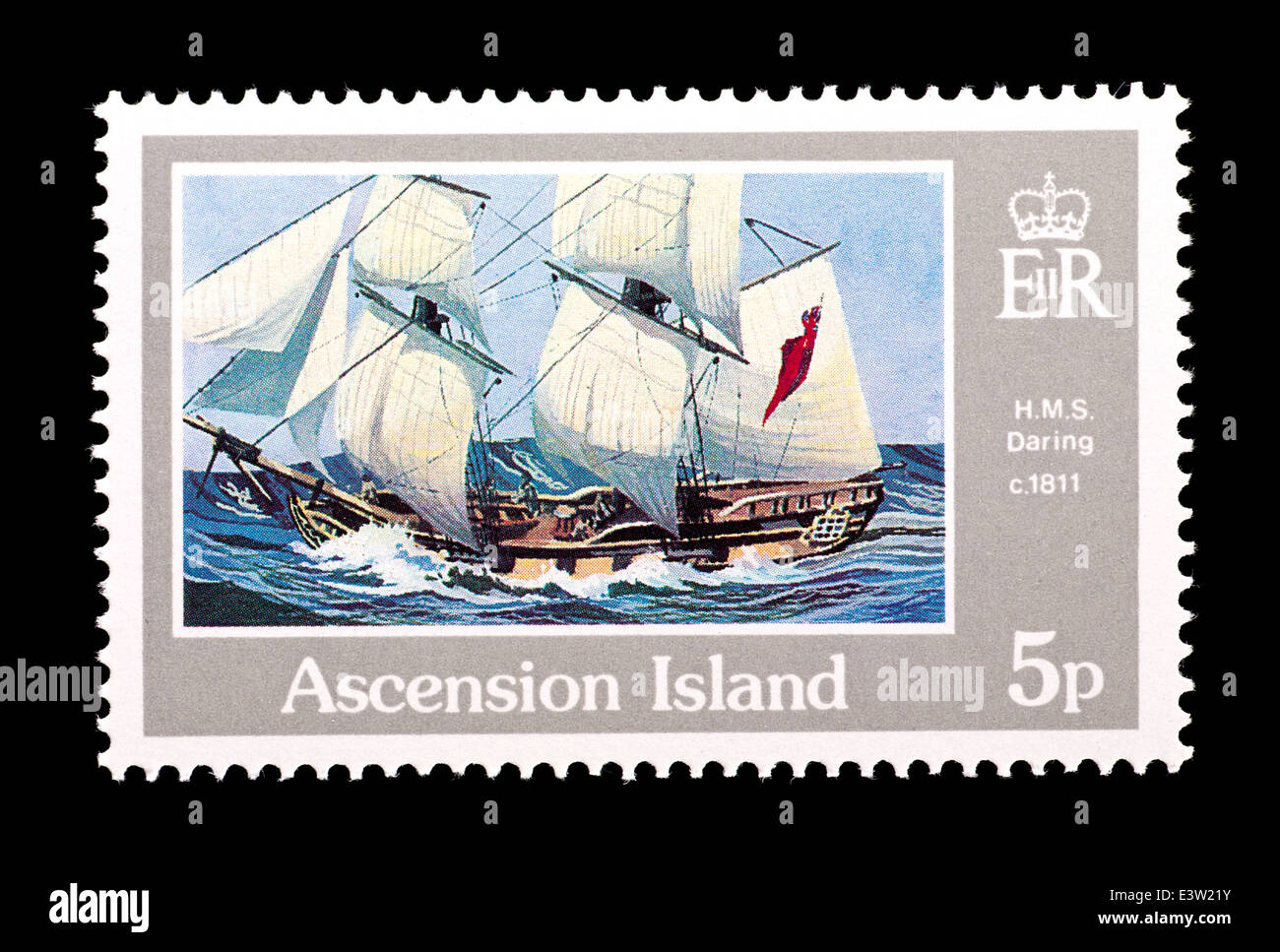 Briefmarke von Ascension Insel Darstellung der britisches Segeln Schiff kühne Stockfoto