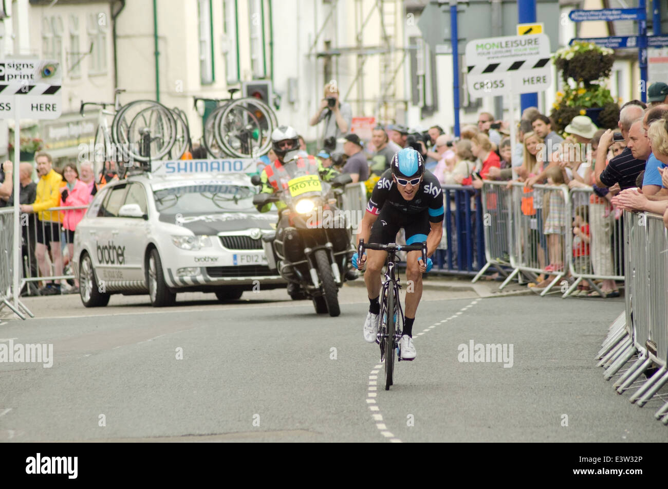 Geraint Thomas, Walisisch und britischen Team Sky Radfahrer Radsport beim britischen Radsport Straßenrennen, Abergavenny, 29. Juni 2014 Stockfoto