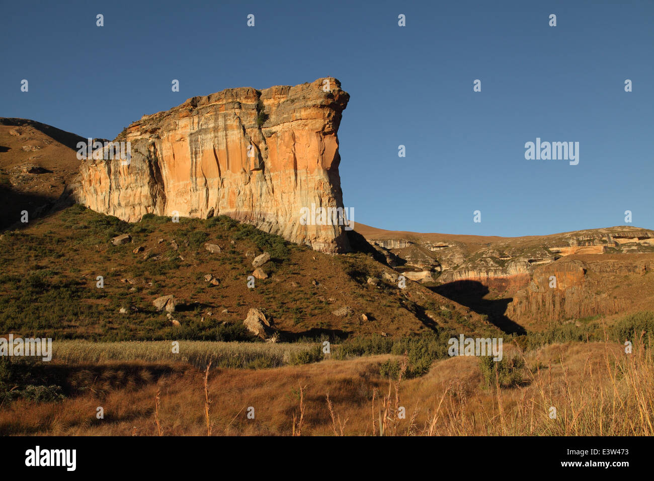 Die Felsformation, bekannt als die Strebepfeiler im Golden Gate Highlands National Park in Südafrika. Stockfoto