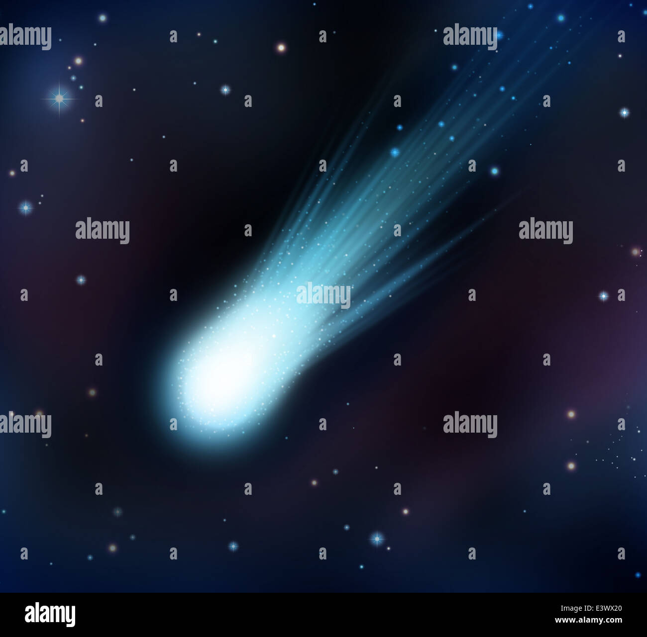 Komet Feuerball und Shooting Star Konzept am Nachthimmel im Raum als ein astronomisches Objekt als Symbol von Armageddon oder eines fallenden Asteroiden als ein Symbol, einen Wunsch zu den Sternen. Stockfoto