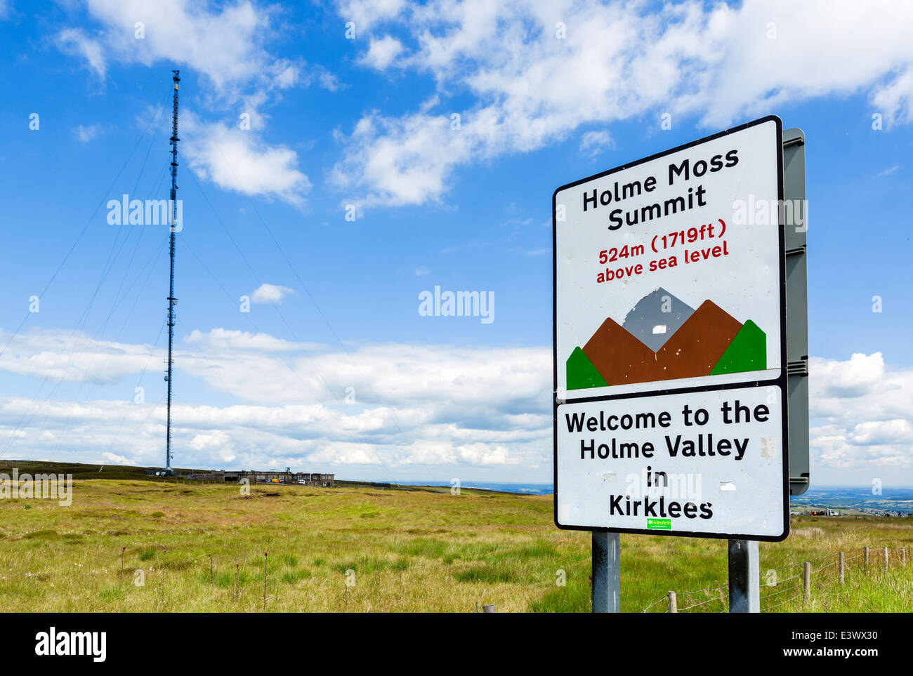 Schild am Gipfel der Holme Moss, einer der steilsten Steigungen in UK Phase 2014 W Yorkshire, UK, Kirklees, Tour de France, Holme Valley Stockfoto