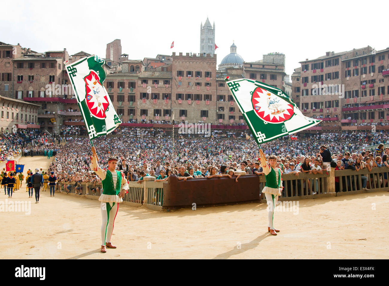 Contrada der Gans, historischer Festzug, Palio von Siena, Siena, Toskana, Italien, Europa Stockfoto
