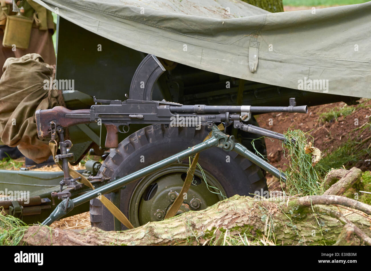 WW2 Bren Gun, eine britische Armee leichtes Maschinengewehr gebraucht ab den 1930er Jahren bis in die 1990er Jahre eingerichtet in einem Feldgeschütz Einlagerung. Stockfoto