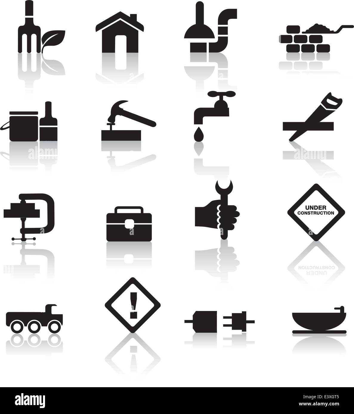 Bau und DIY-schwarze Silhouette Symbol Taste set Stock Vektor