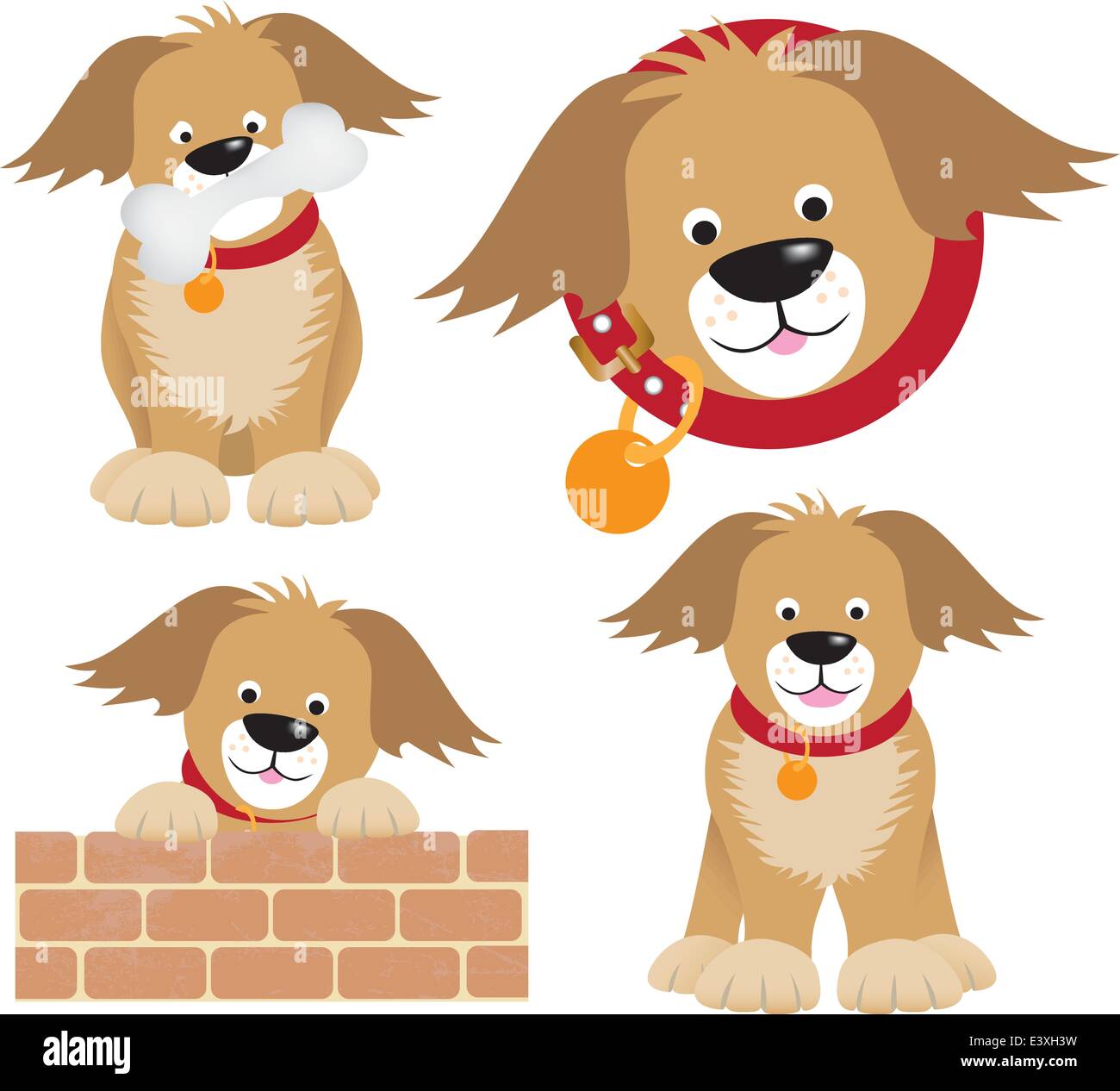 Cartoon-Figur von einem Hund mit einem Knochen und stehend an der Wand und eine Runde Form Innenkragen Verwendungen Verlaufsgitter Stock Vektor