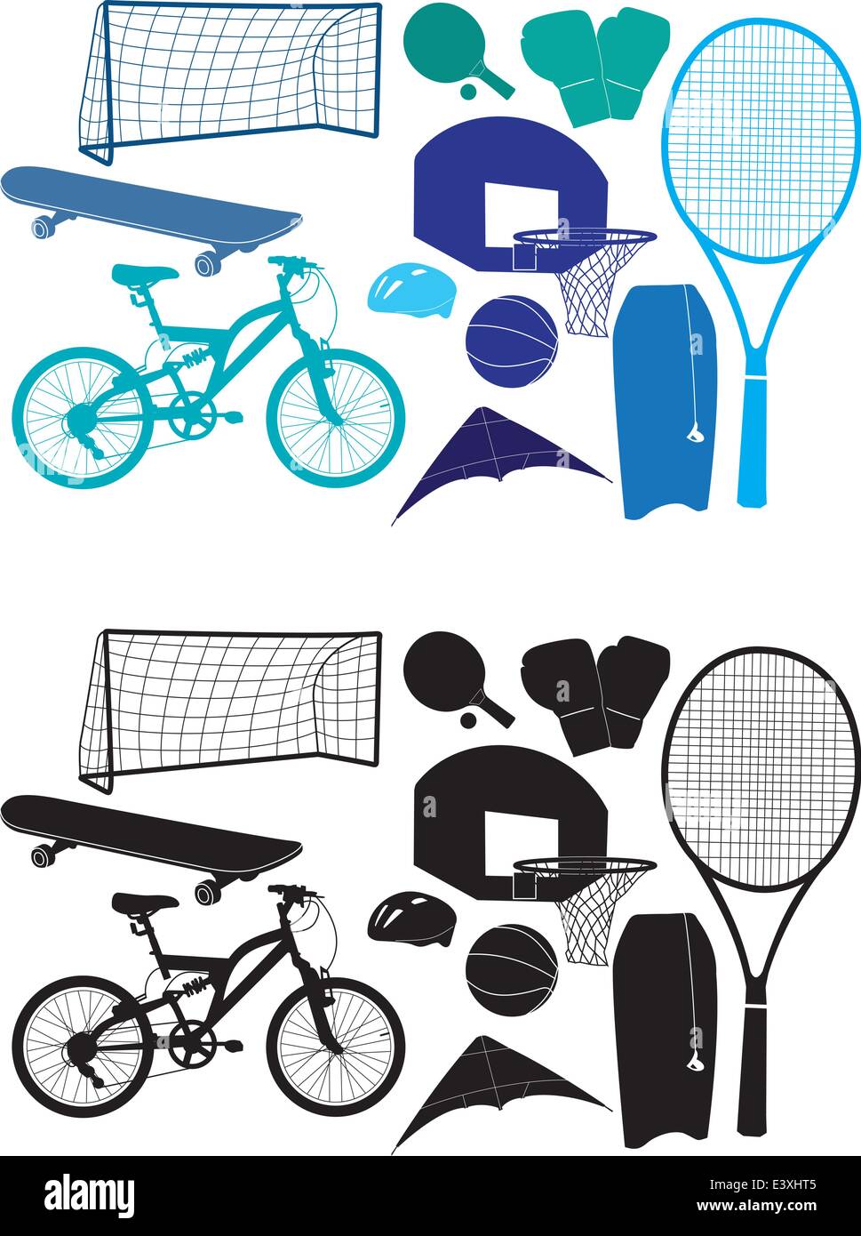 Satz von Vector Silhouetten der sportlichen Objekte Stock Vektor