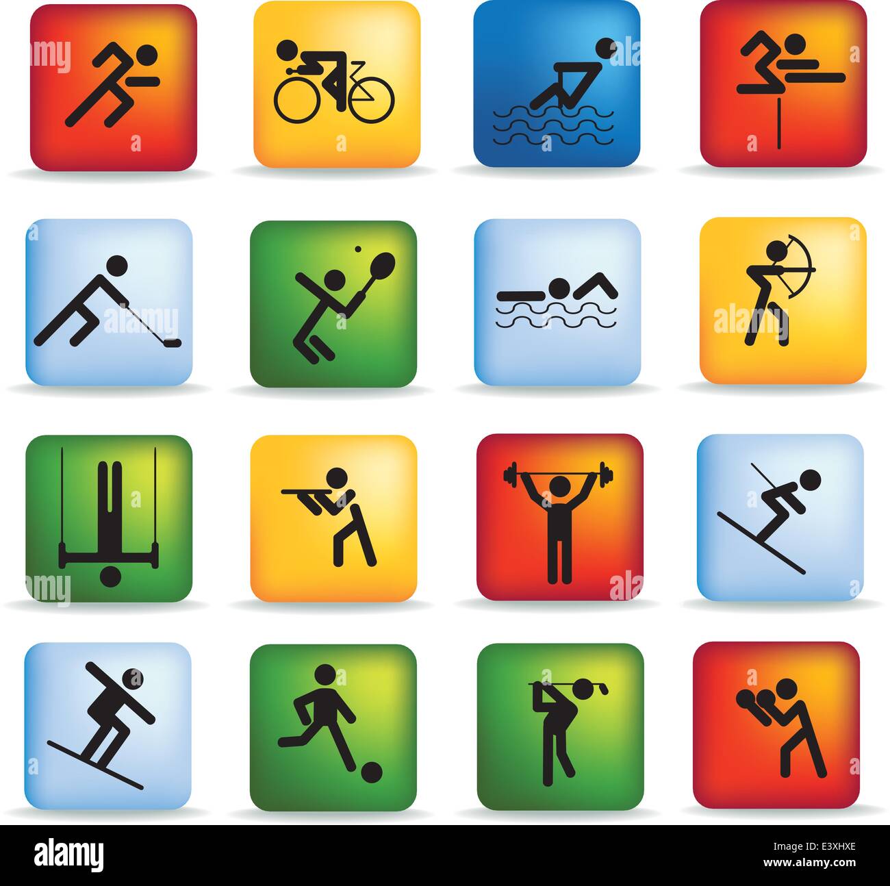 Sport Bild Symbol Zeichensatz in verschiedenen Positionen Stock Vektor