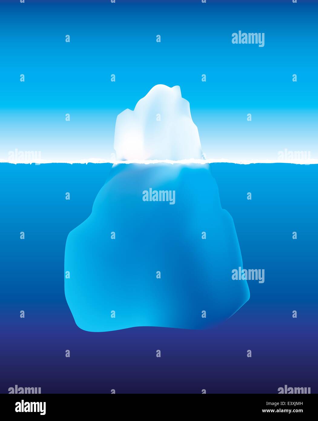 eine Illustration mit Verlaufsgitter eines Eisbergs unter und über dem Wasser Stock Vektor