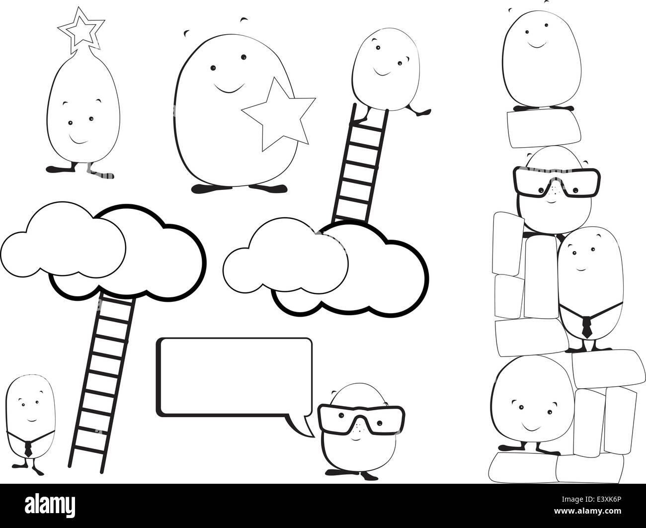 Süße japanische Monster Zeichen zeigen Leistung und Erfolg Stock Vektor