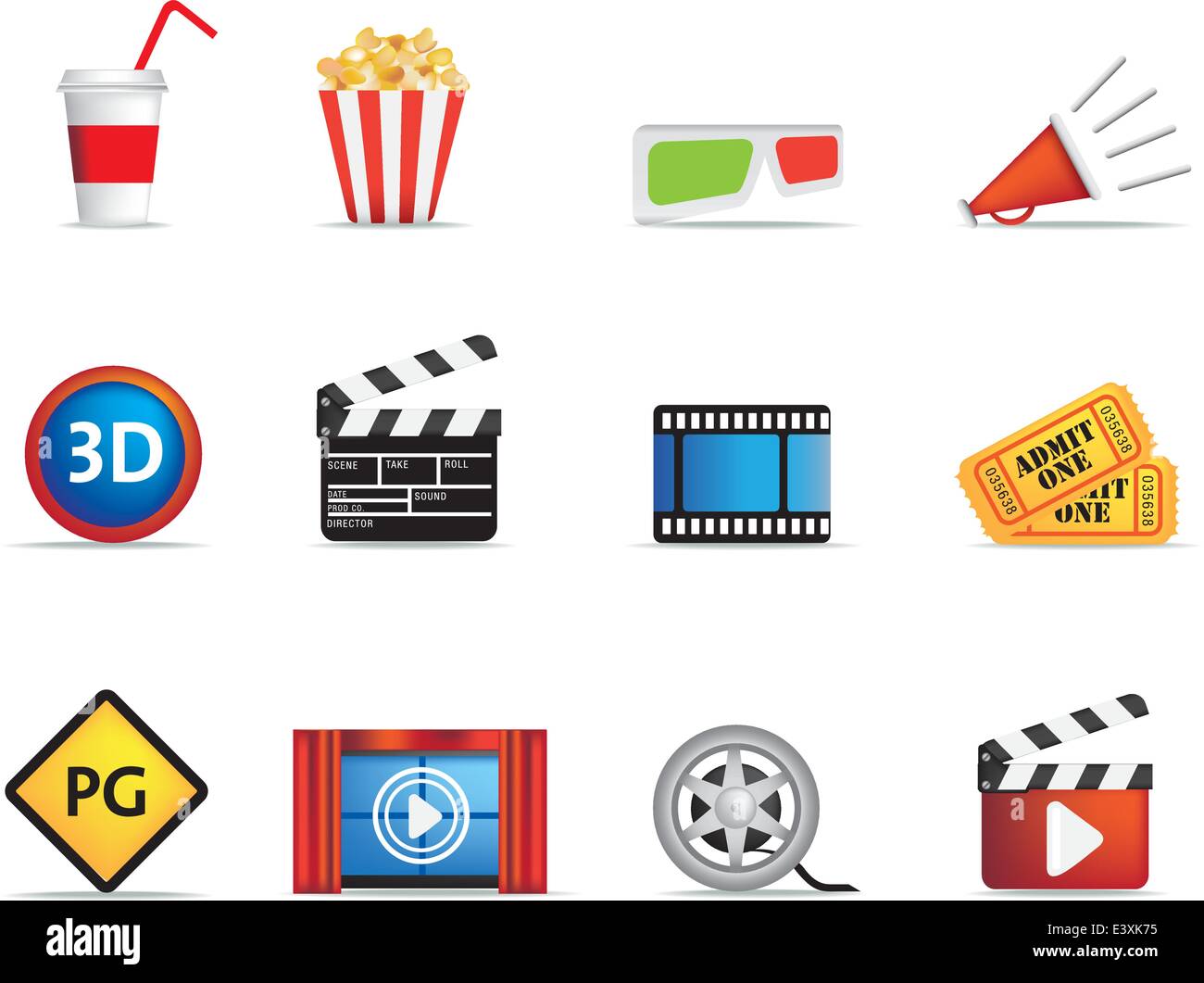 Sammlung von Icons, die basierend auf Kino, Film und Kino Stock Vektor